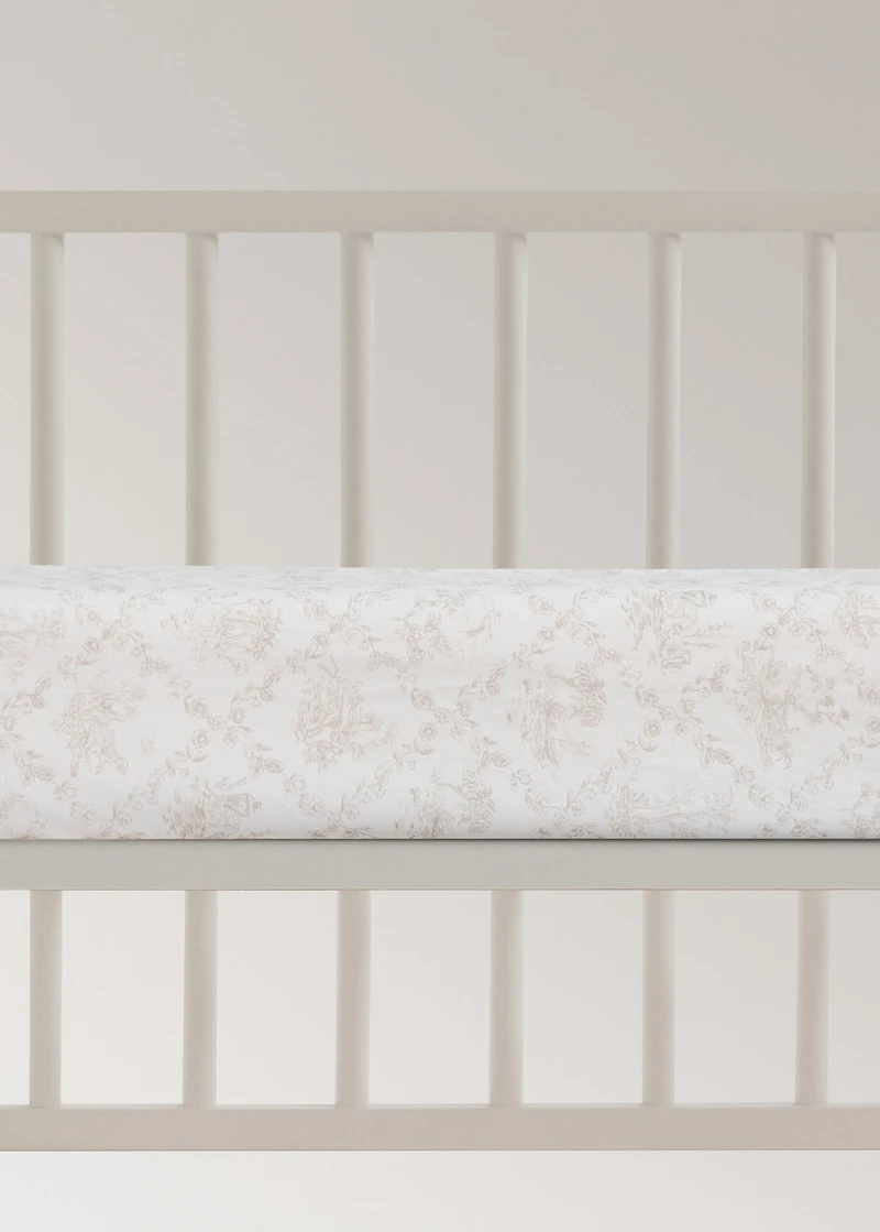 Toile de Jouy percale cotton fitted sheet for crib