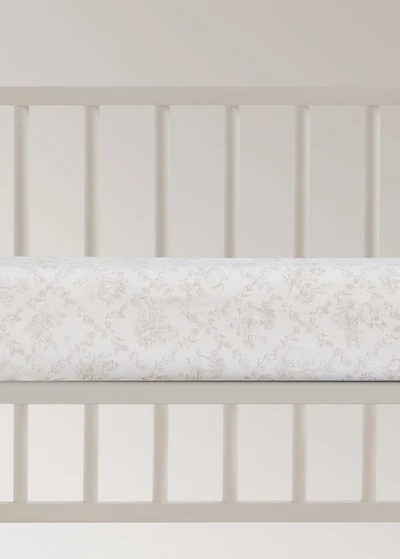 Toile de Jouy percale cotton fitted sheet for crib