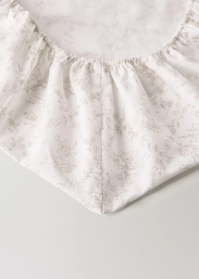Toile de Jouy percale cotton fitted sheet for crib