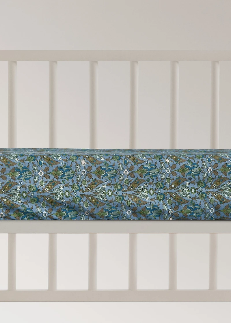 Percale cotton fitted sheet with small floral print for crib
