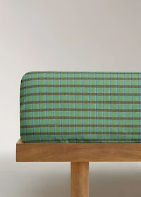 Percale cotton check-print fitted sheet for 90 cm bed