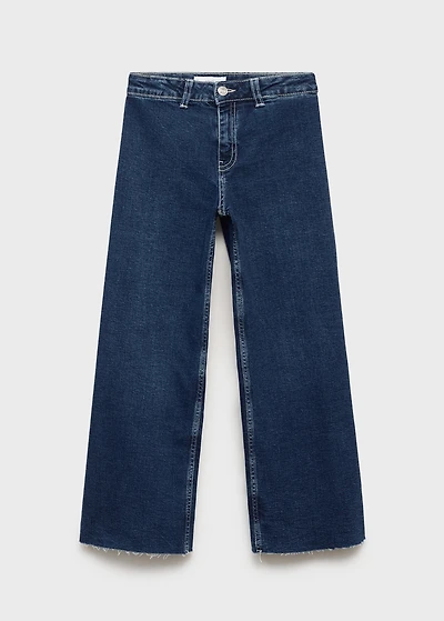 Wideleg low frayed hem jeans