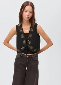 Floral-embroidered vest