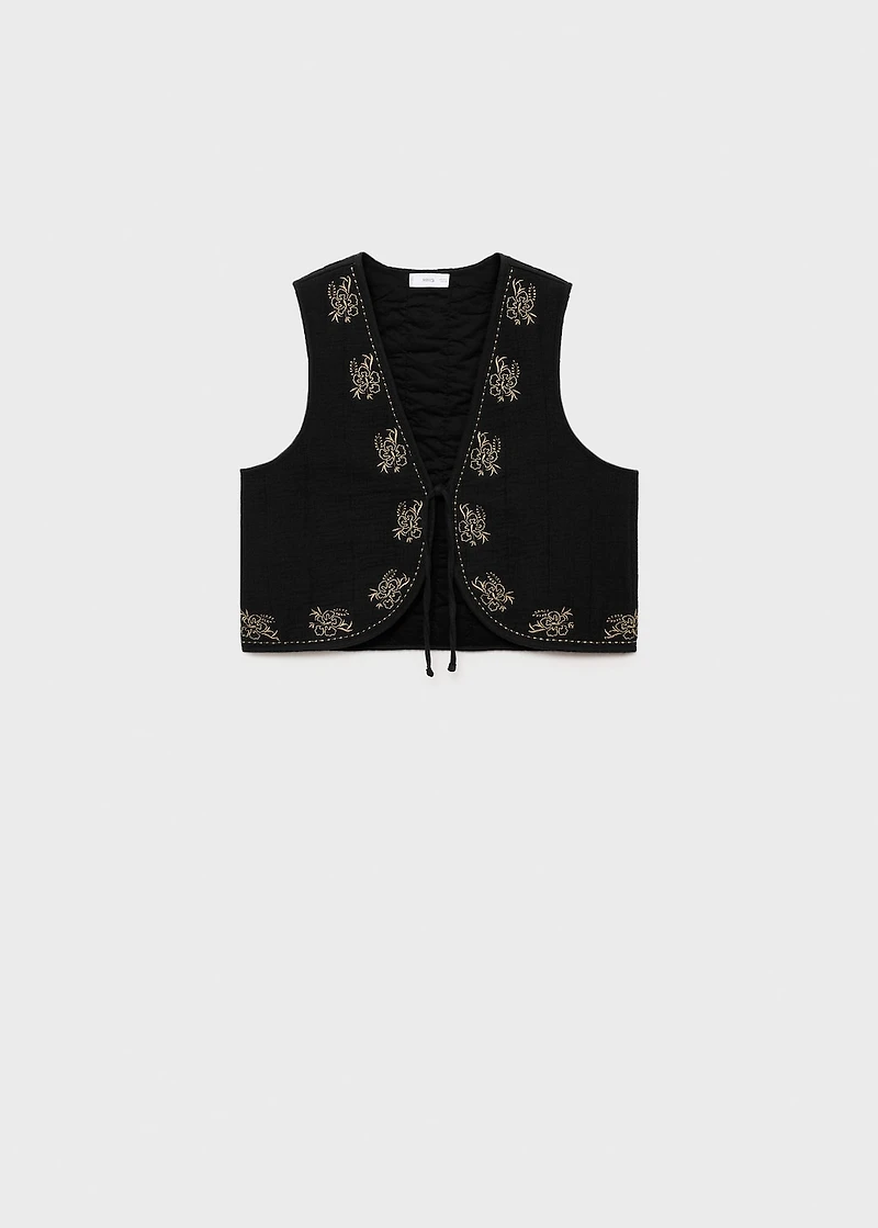 Floral-embroidered vest