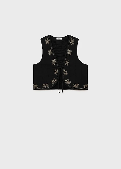 Floral-embroidered vest