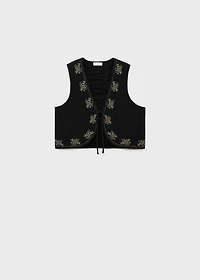 Floral-embroidered vest