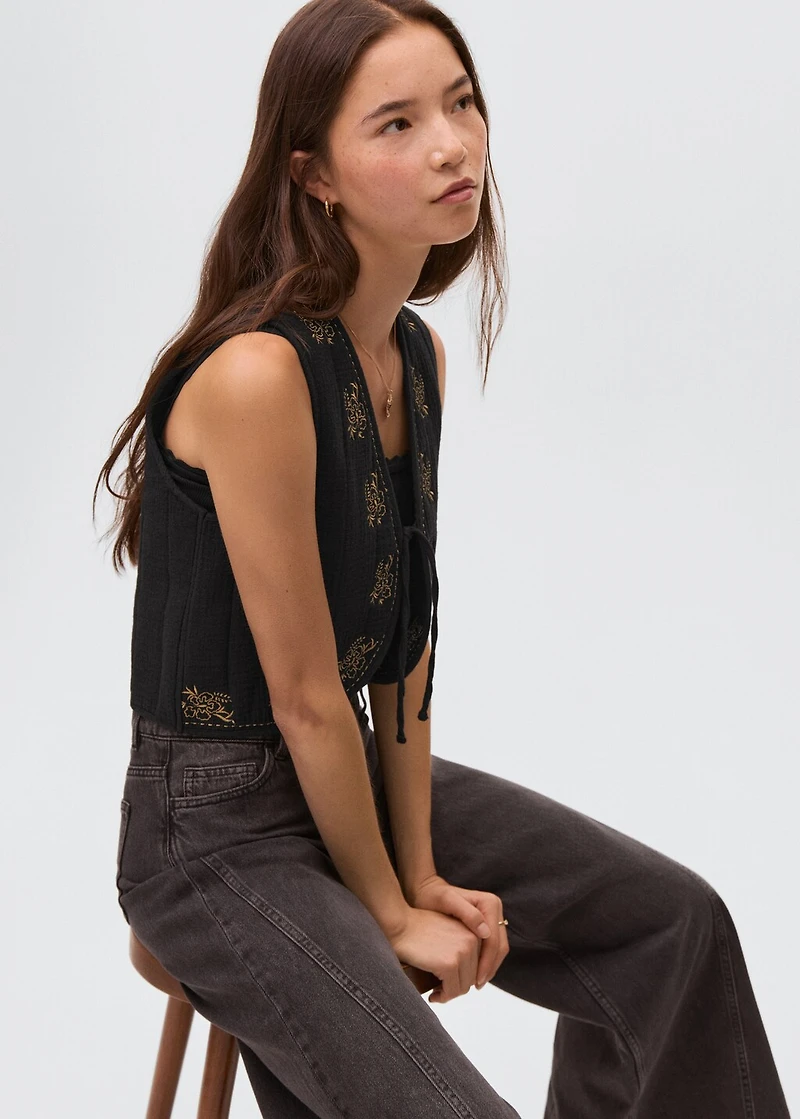 Floral-embroidered vest