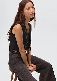 Floral-embroidered vest