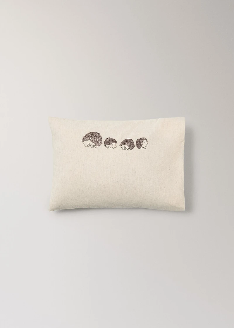 Children's cotton-linen cushion cover with embroidered hedgehogs