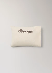 Children's cotton-linen cushion cover with embroidered hedgehogs