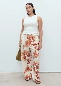 Straight-leg pants with palm tree print