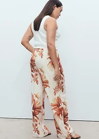 Straight-leg pants with palm tree print