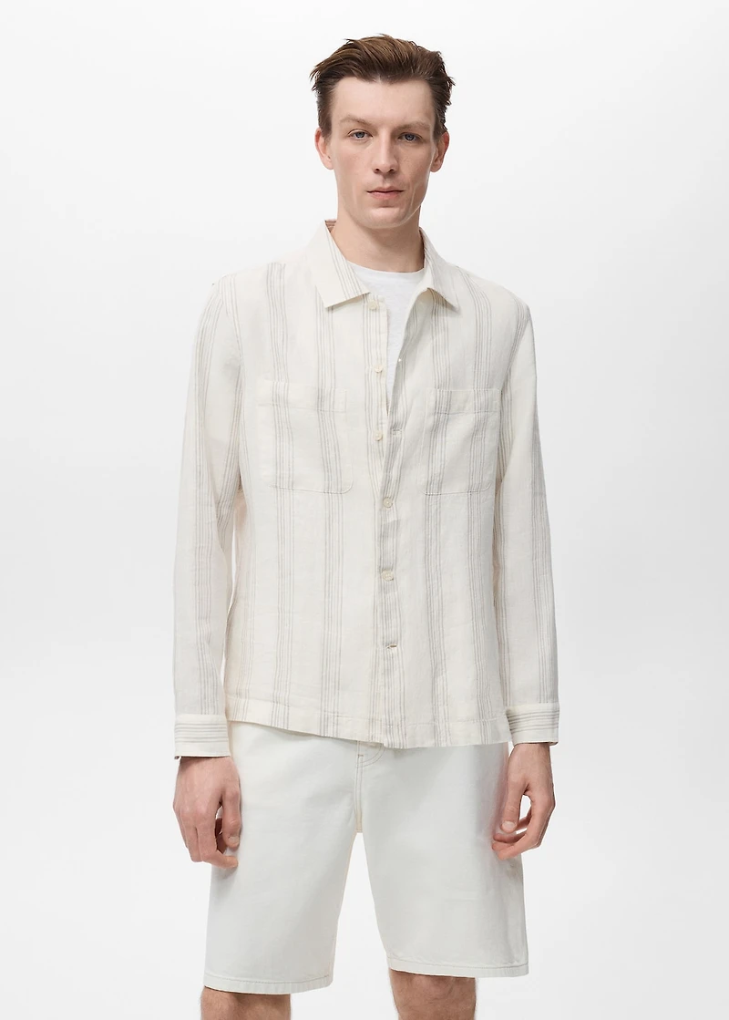Striped linen overshirt