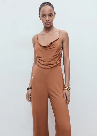 Long jumpsuit with draped neckline