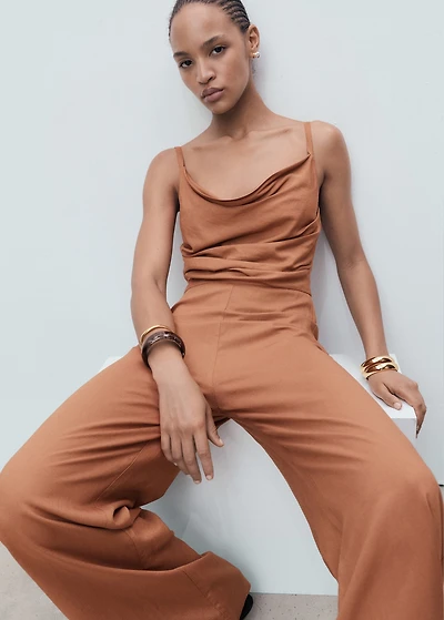 Long jumpsuit with draped neckline