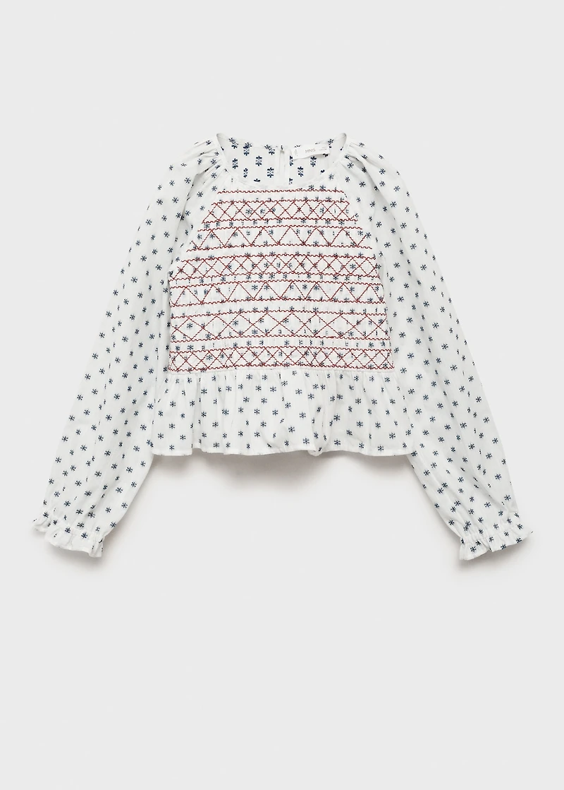 Embroidered printed blouse