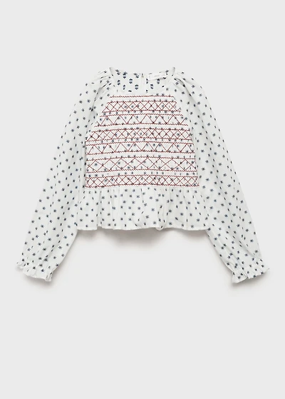 Embroidered printed blouse
