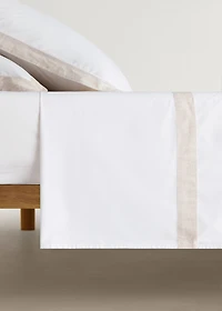 Cotton percale top sheet with linen trim for 180/200 cm bed