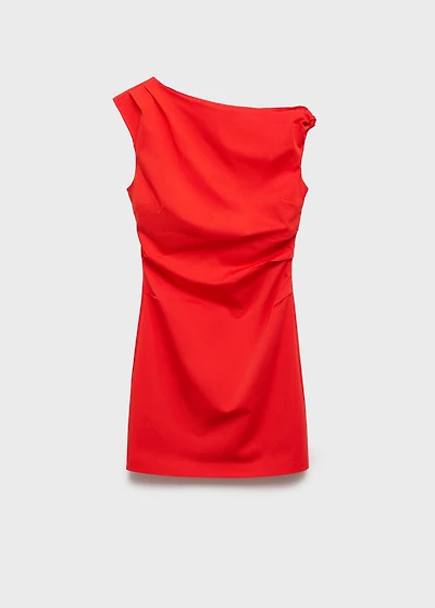 Ruched dress with asymmetrical neckline