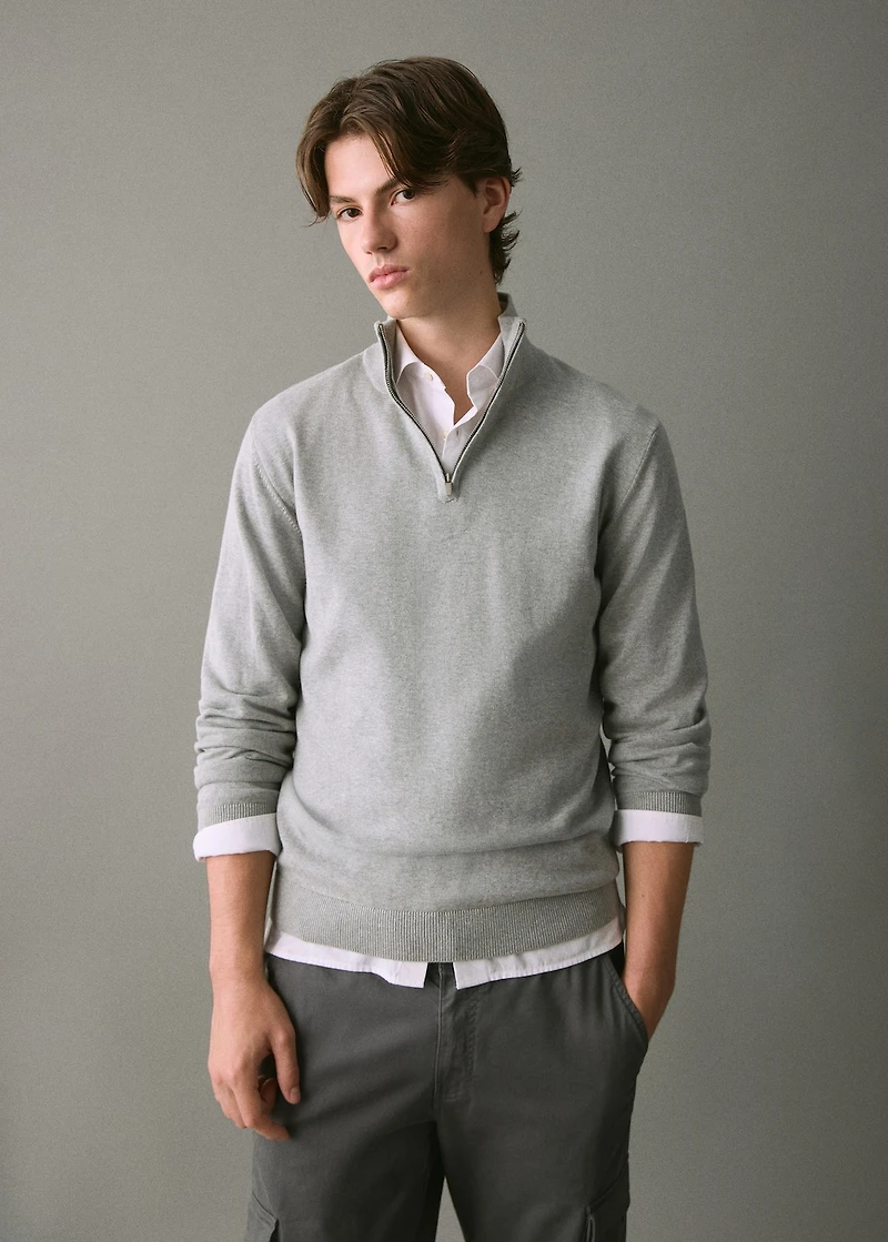 Cotton sweater with perkins neck