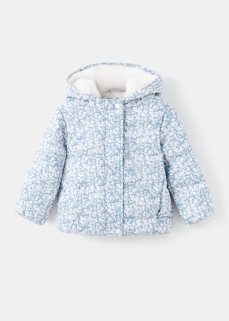 Fur-effect floral-print anorak