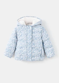 Fur-effect floral-print anorak