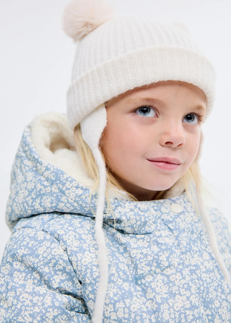 Fur-effect floral-print anorak