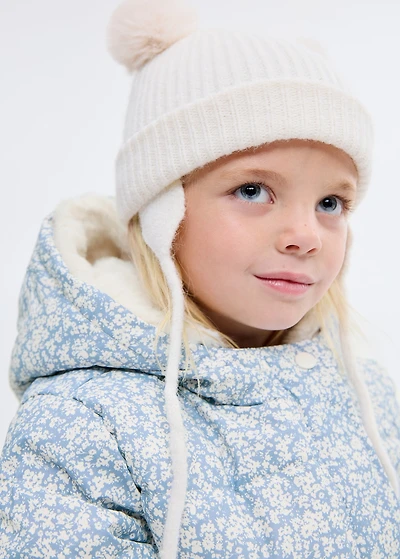 Fur-effect floral-print anorak