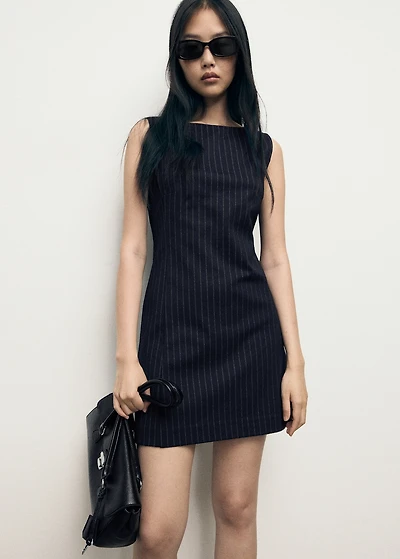 Boat-neck pinstripe dress