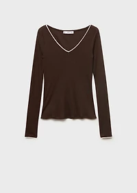 V-neck combined-fabric t-shirt