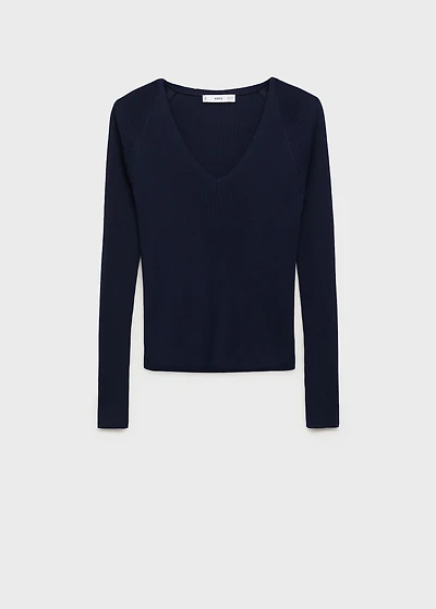 V-neck ribbed knit sweater