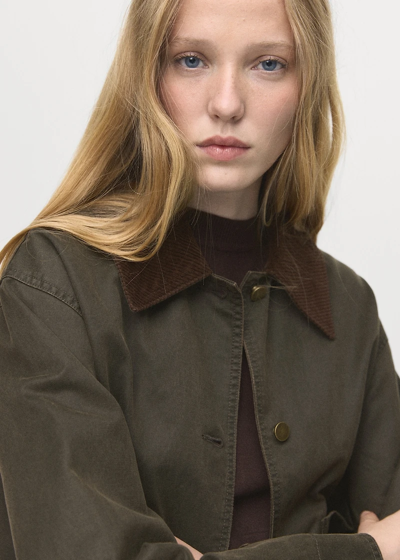 Denim barn jacket with corduroy collar