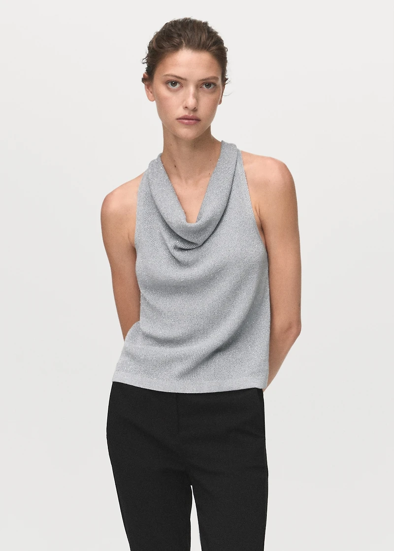 Lurex knitted top with draped neck