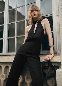 Halter-neck jumpsuit with scarf