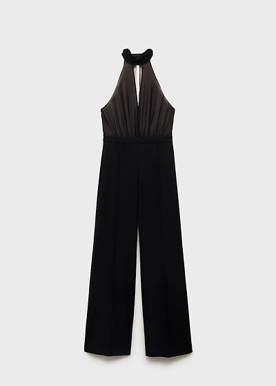 Halter-neck jumpsuit with scarf
