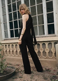 Halter-neck jumpsuit with scarf