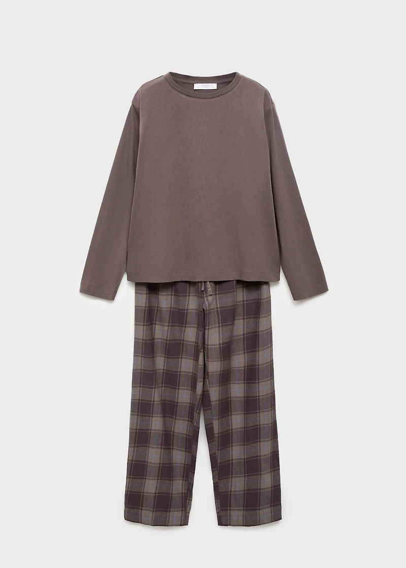 Two-piece flannel check pajamas