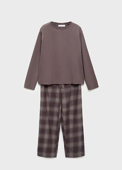 Two-piece flannel check pajamas