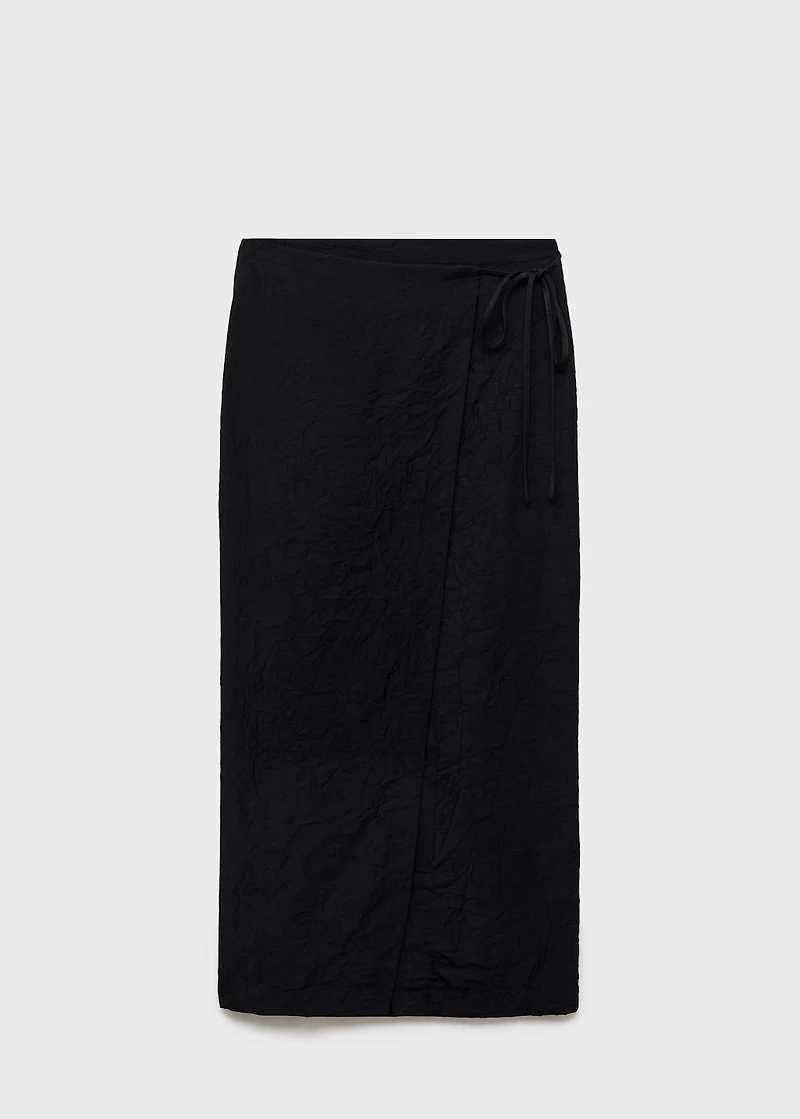 Creased-effect wrap-around skirt