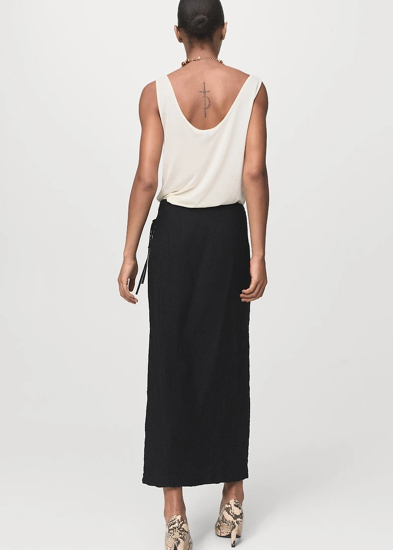 Creased-effect wrap-around skirt