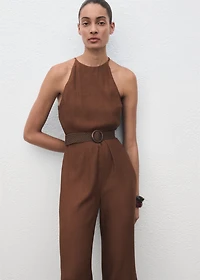 Pleated jumpsuit with belt