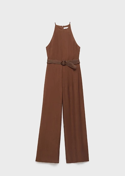 Pleated jumpsuit with belt