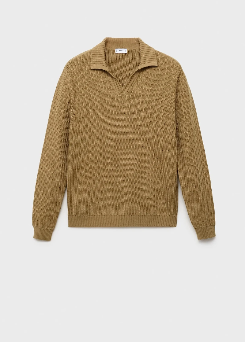 Knitted structured polo sweater