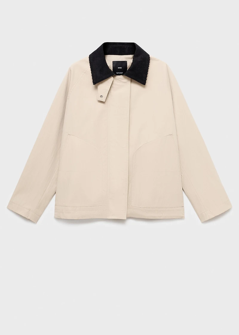 Cotton jacket with corduroy collar