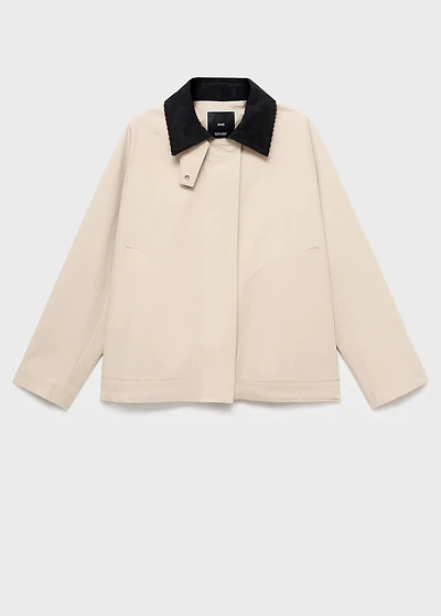 Cotton jacket with corduroy collar