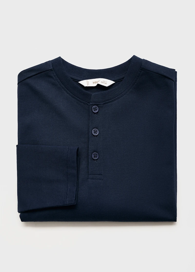 Buttoned cotton T-shirt