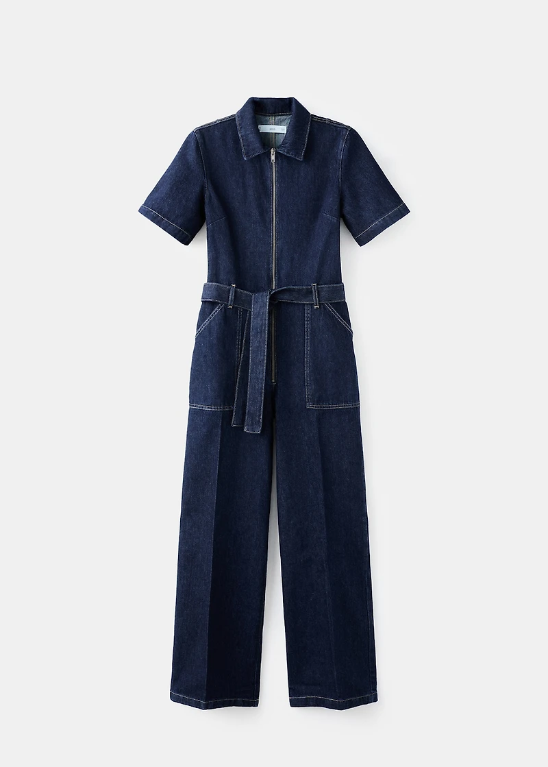 Belt denim jumpsuit