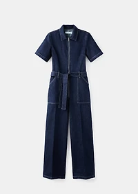 Belt denim jumpsuit