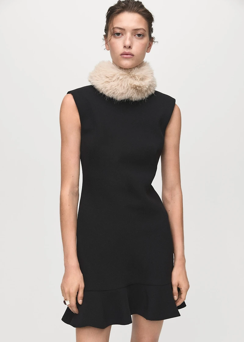 High-neck dress with ruffle