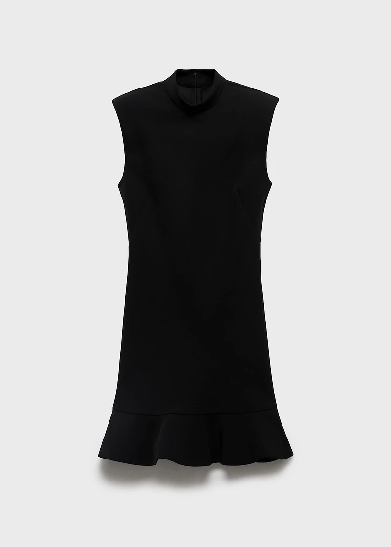 High-neck dress with ruffle